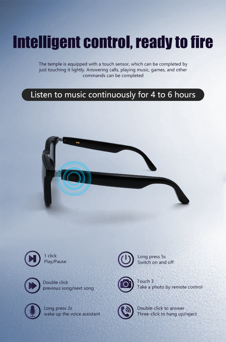SENBONO GS05 smart glasses, detachable colored sunglasses, music control and remote photo taking function, voice assistant, best choice for fishing and mountaineering