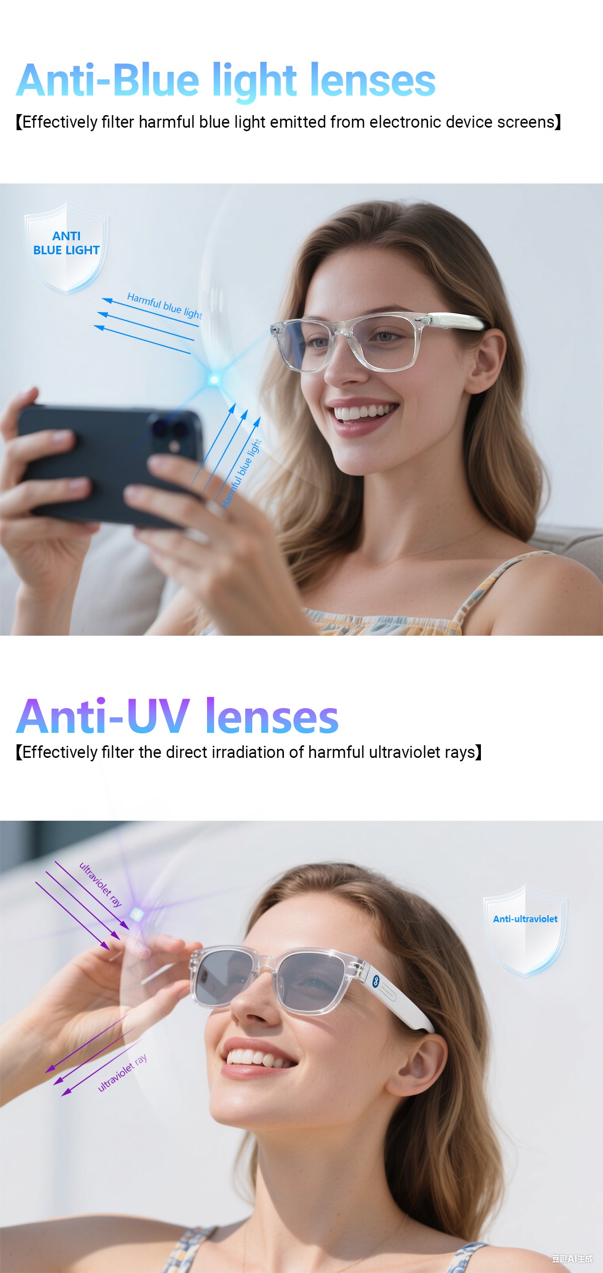 SENBONO F16 smart glasses AI translation music noise reduction wireless Bluetooth hands-free call remote control photo outdoor sports smart glasses