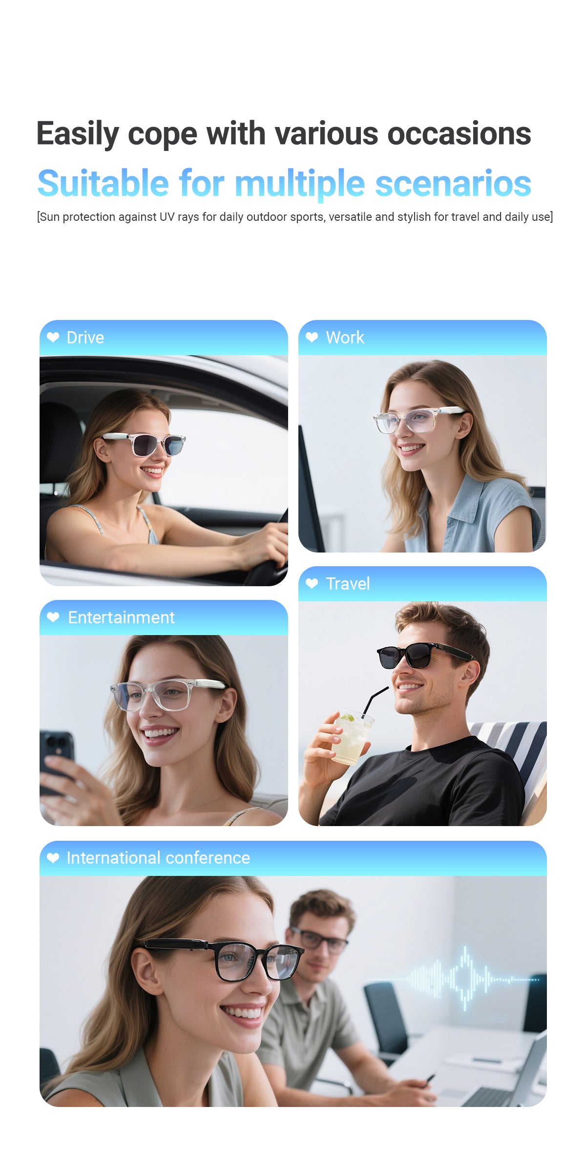 SENBONO F16 smart glasses AI translation music noise reduction wireless Bluetooth hands-free call remote control photo outdoor sports smart glasses
