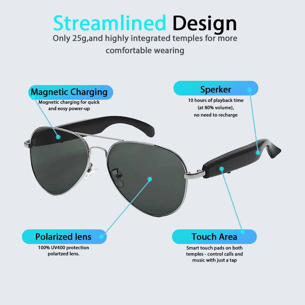 SENBONO Smart AI Translation Glasses F18 Bluetooth Call Voice Assistant Music Playback Headphones Noise Reduction Remote Control Photography Pilot Smart Glasses