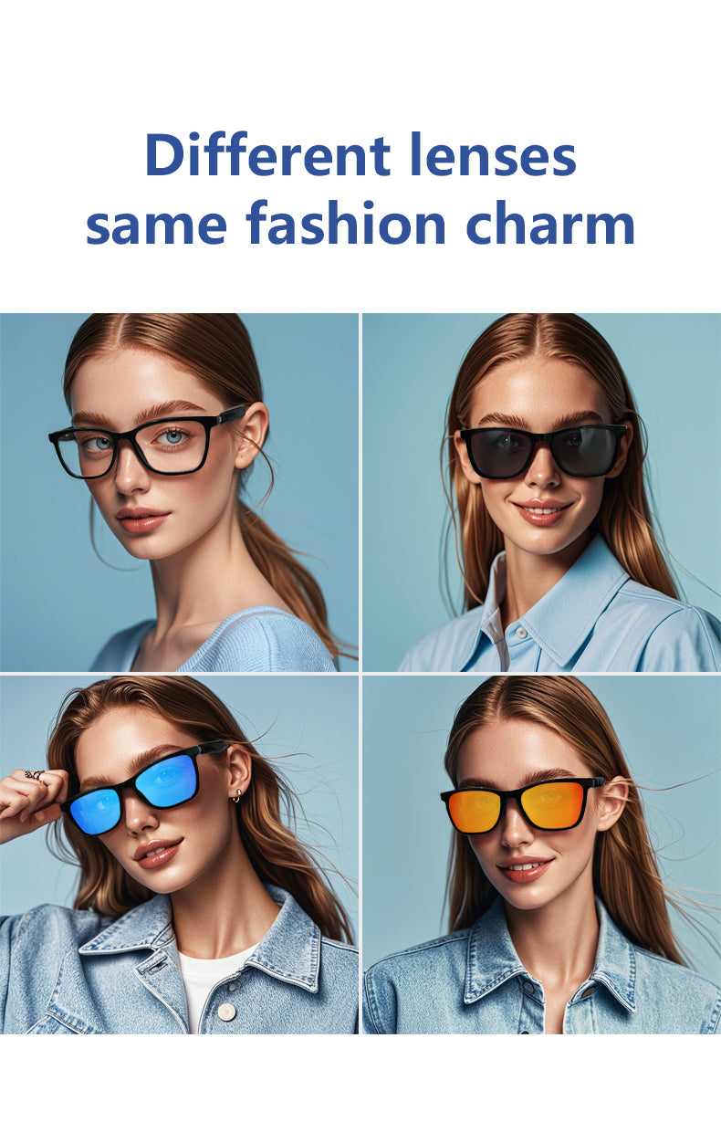 SENBONO GS05 smart glasses, detachable colored sunglasses, music control and remote photo taking function, voice assistant, best choice for fishing and mountaineering