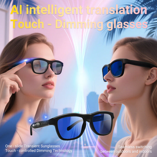 SENBONO smart translation glasses GV90 lenses slide to change color, UV400 anti-dizziness, unilateral magnetic charging, answering and making calls, playing music, and remote control photography.