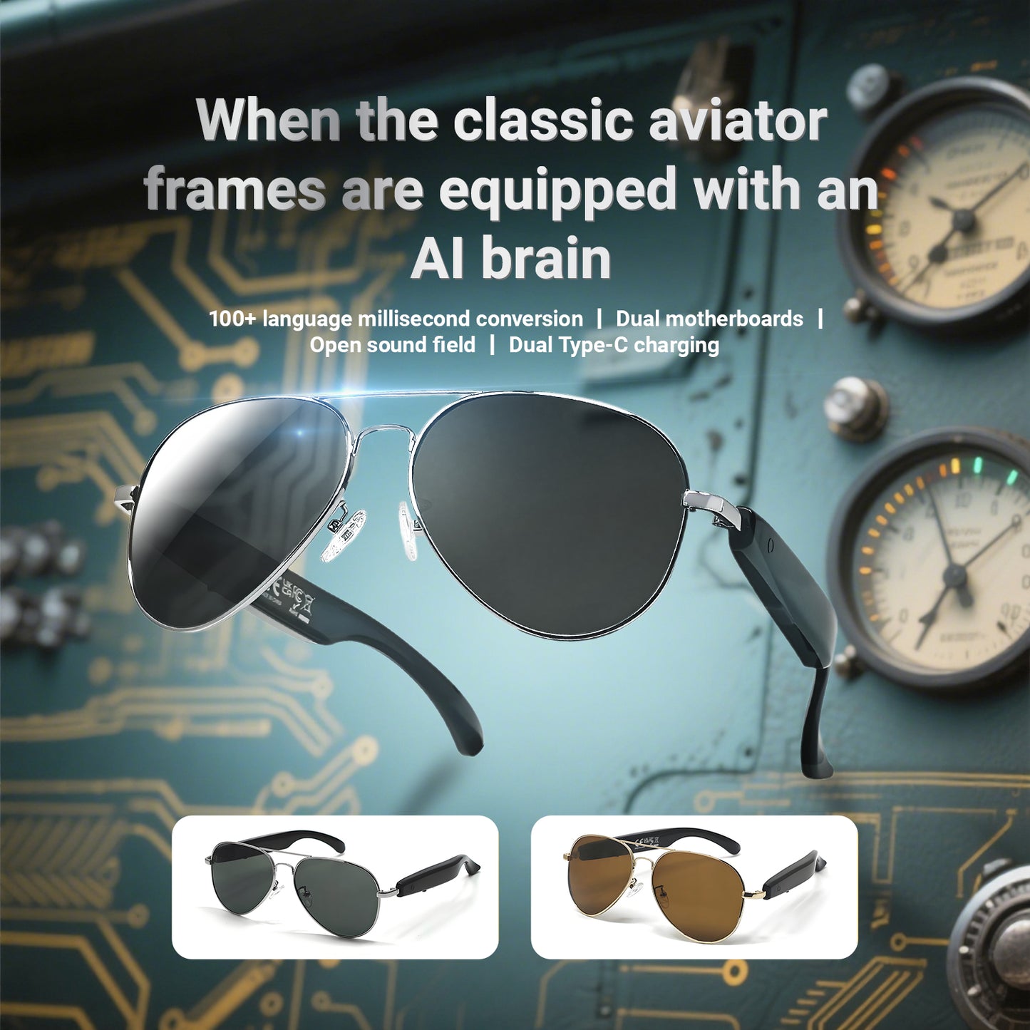 SENBONO Smart AI Translation Glasses F18 Bluetooth Call Voice Assistant Music Playback Headphones Noise Reduction Remote Control Photography Pilot Smart Glasses