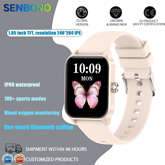 SENBONO  Smart Watch V25Z Bluetooth Call 1.85 inches 240*284 HD large screen 3D dynamic dial 60HZ high refresh rate IP68 waterproof Daily use Message push Multiple health function monitoring