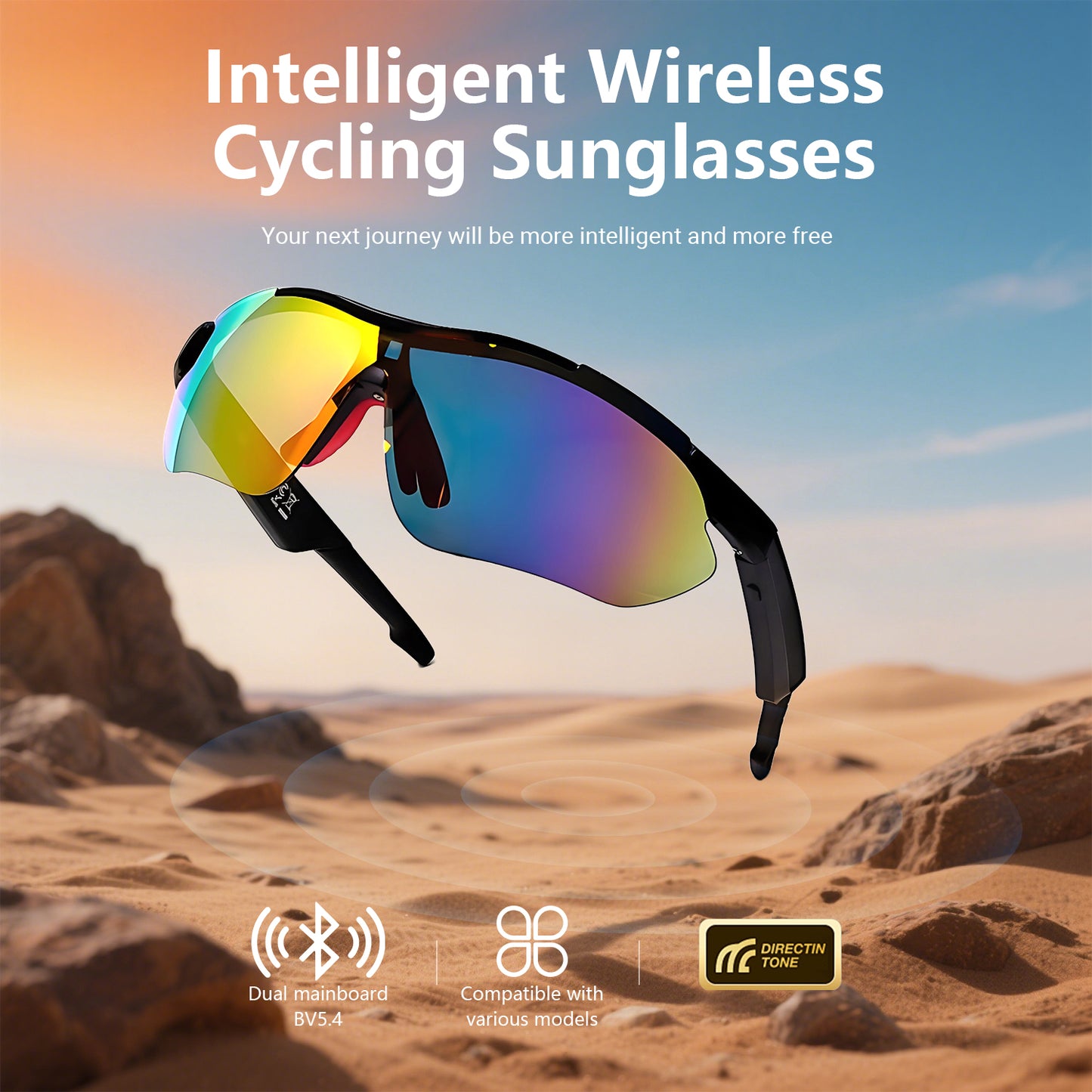 SENBONO smart glasses QYPRO3 color lenses volume control strong UV protection answer phone calls Bluetooth 5.4 sports smartglasses