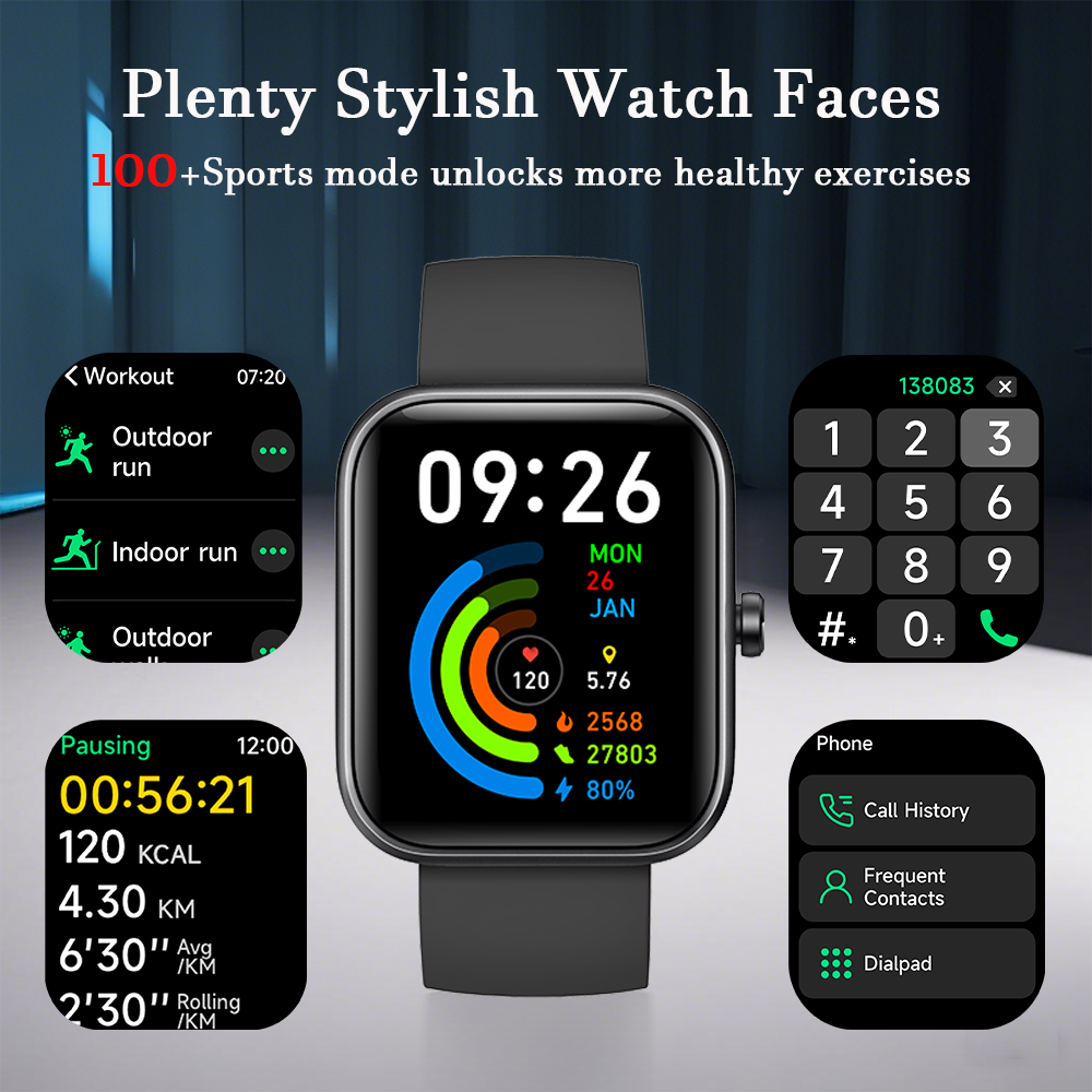 SENBONO Smartwatch IDW25 full screen touch IP68 waterproof, 1.83-inch custom dial, female health tracking, monitoring heart rate, blood oxygen and other health data