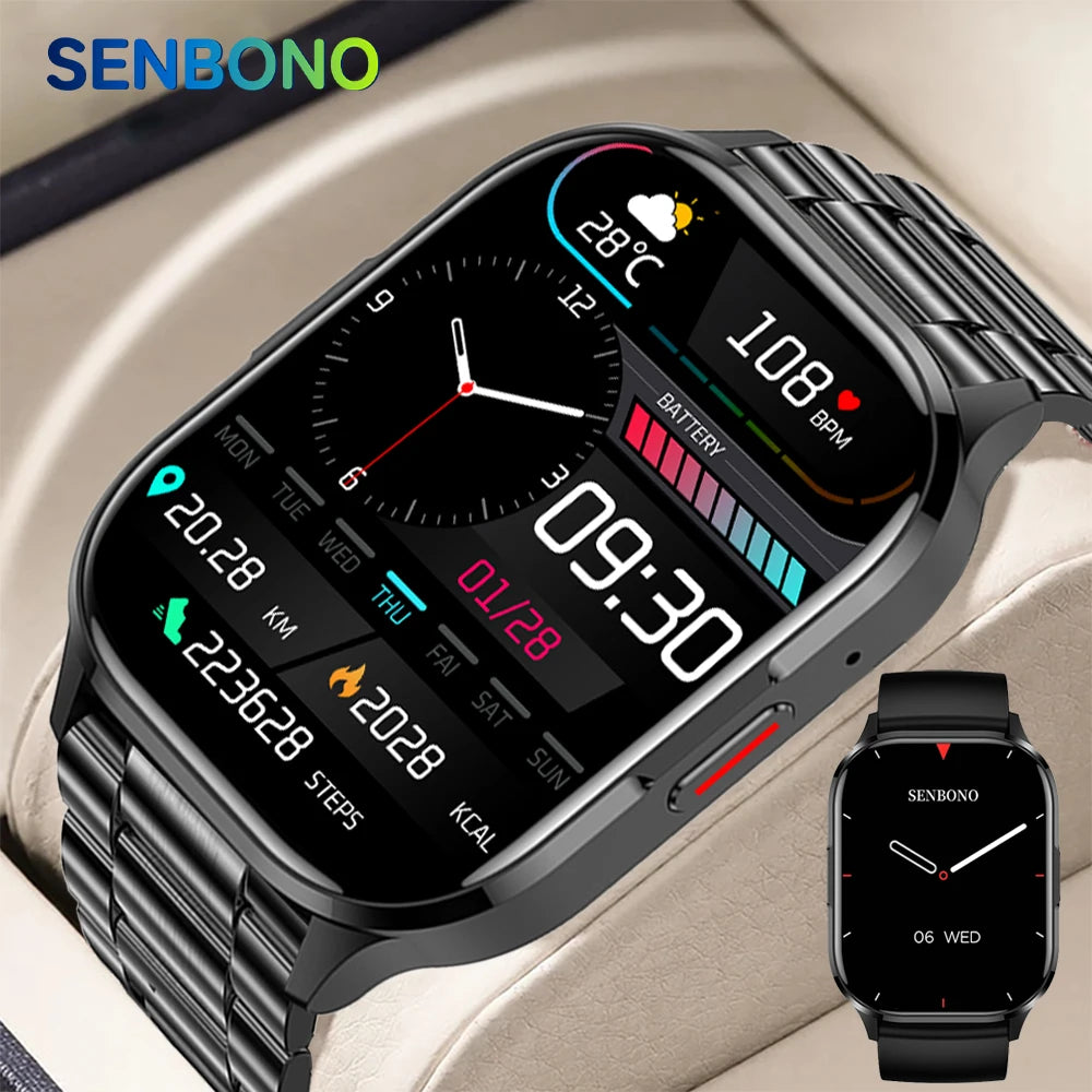 SENBONO AIR3 2025 AMOLED Men Smart Watch Bluetooth Call 24H Health Tracker Sport Waterproof Smartwatch Men Women for Android