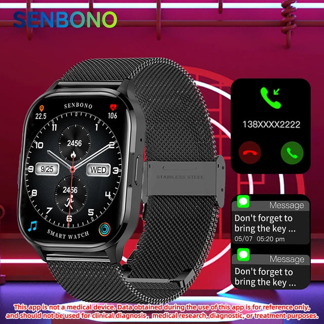 SENBONO AIR3 2025 AMOLED Men Smart Watch Bluetooth Call 24H Health Tracker Sport Waterproof Smartwatch Men Women for Android