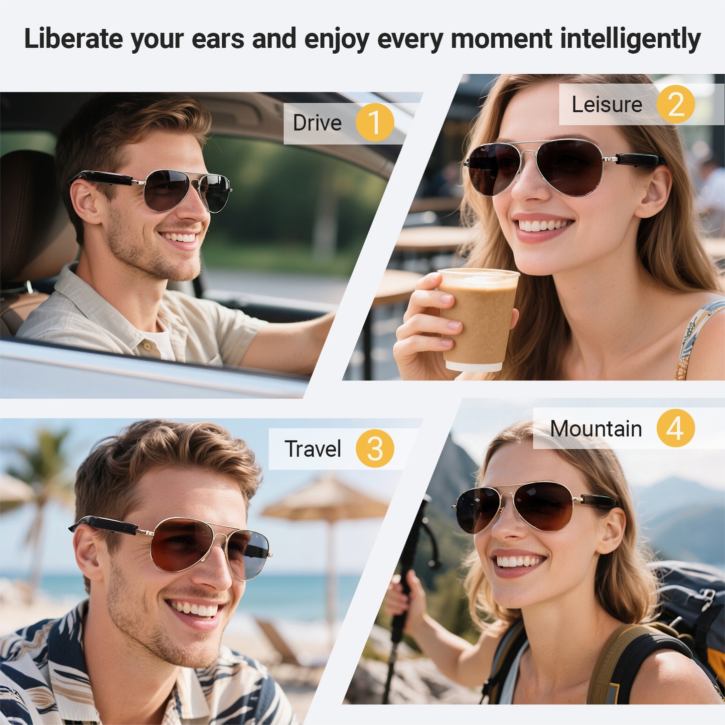 SENBONO Smart AI Translation Glasses F18 Bluetooth Call Voice Assistant Music Playback Headphones Noise Reduction Remote Control Photography Pilot Smart Glasses