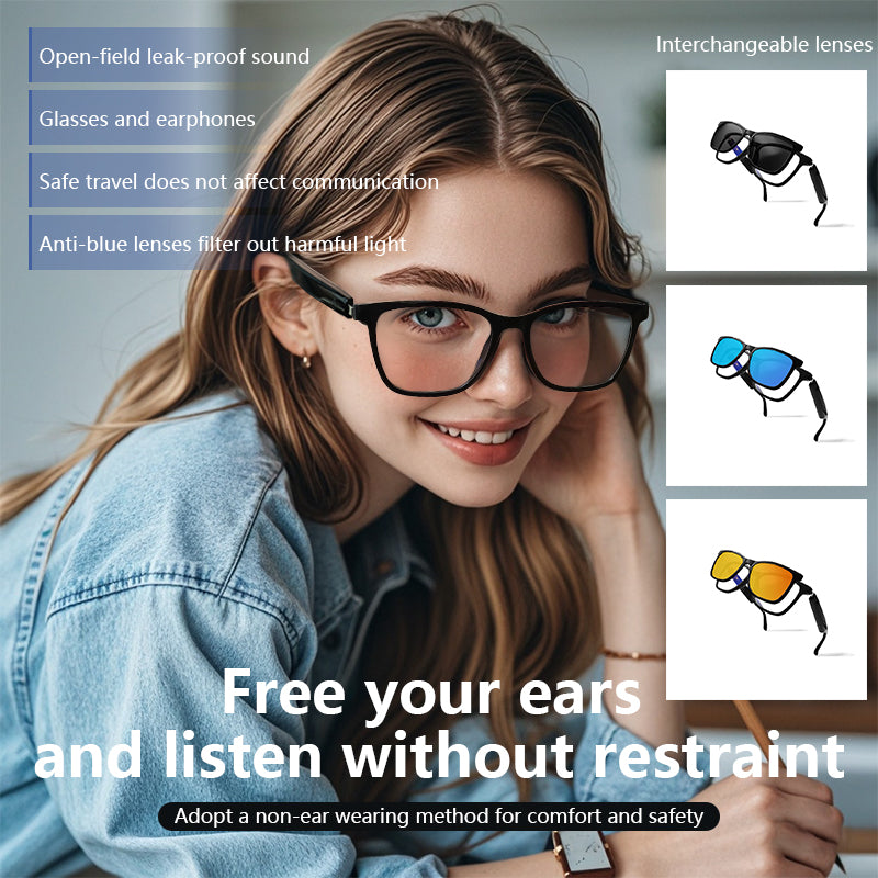 SENBONO GS05 smart glasses, detachable colored sunglasses, music control and remote photo taking function, voice assistant, best choice for fishing and mountaineering