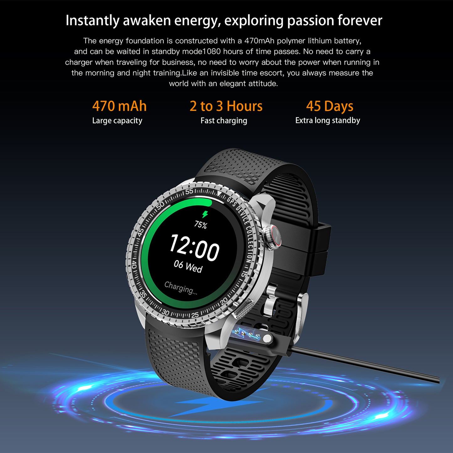 SENBONO max88 men's smart fitness watch has a 1.43-inch full touch screen, 5ATM waterproof, 45-day battery life, blood oxygen monitoring experience, supports GPS, GPT, waterproof smart watch