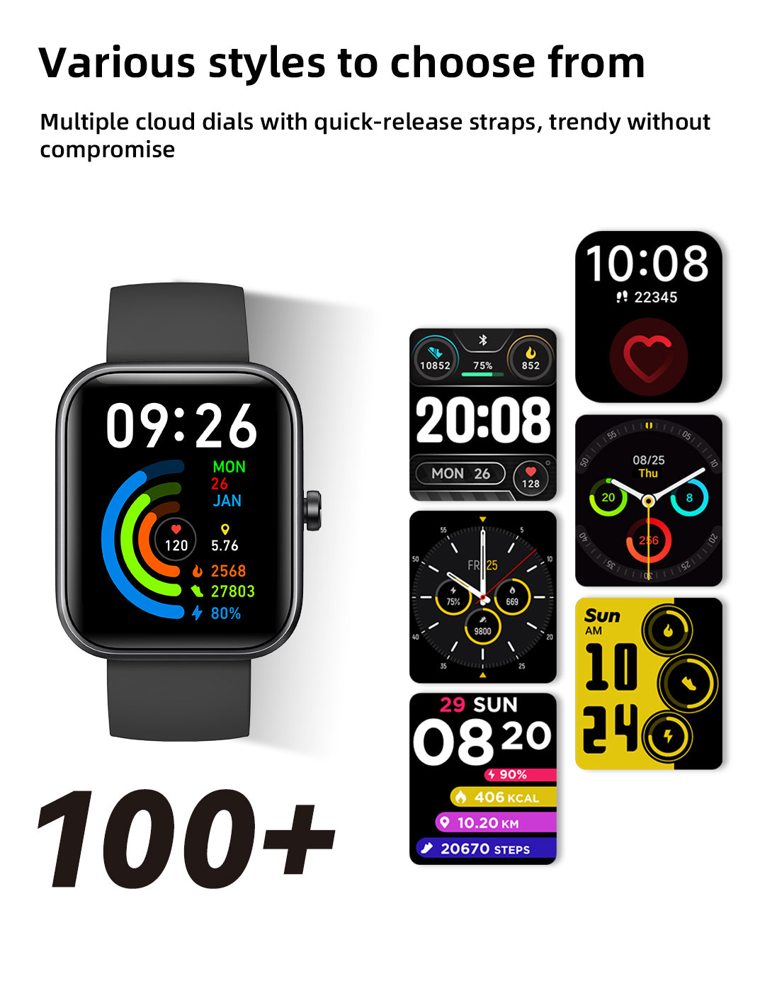 SENBONO Smartwatch IDW25 full screen touch IP68 waterproof, 1.83-inch custom dial, female health tracking, monitoring heart rate, blood oxygen and other health data