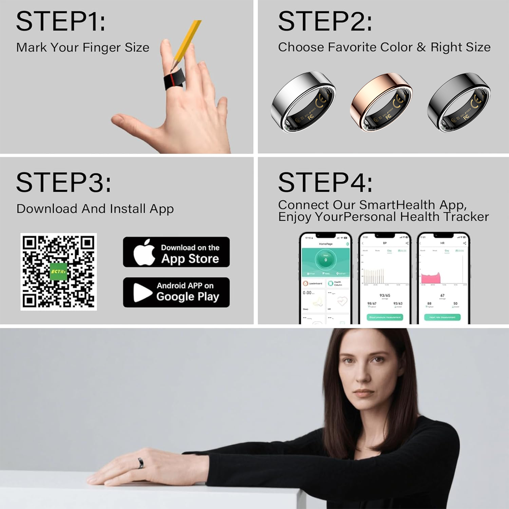 SENBONO Smart Ring, Stainless Steel, Bluetooth 5.3, Health Monitoring, Gesture Interaction, Sleep Monitoring, Somatosensory Gaming, 5ATM Waterproof, High-End Fashion Smart Couple Ring