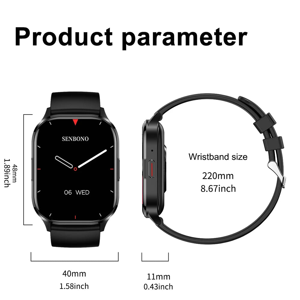 SENBONO AIR3 2025 AMOLED Men Smart Watch Bluetooth Call 24H Health Tracker Sport Waterproof Smartwatch Men Women for Android