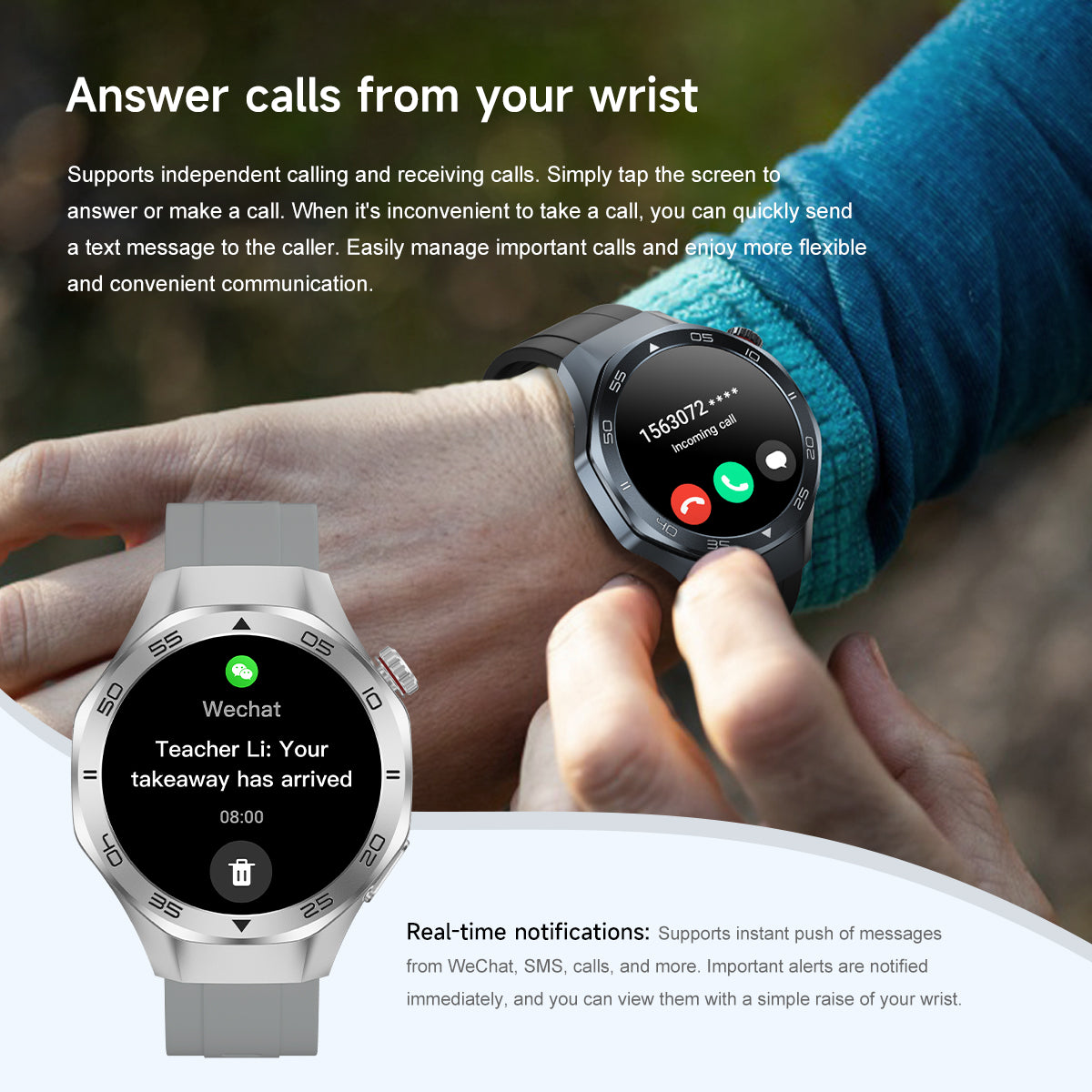 The SENBONO Android Smartwatch damen C10 features GPS, a compass, wireless calling, heart rate and blood oxygen monitoring, multiple sports function modes, and a 1.53-inch IPS HD screen suitable for outdoor use.