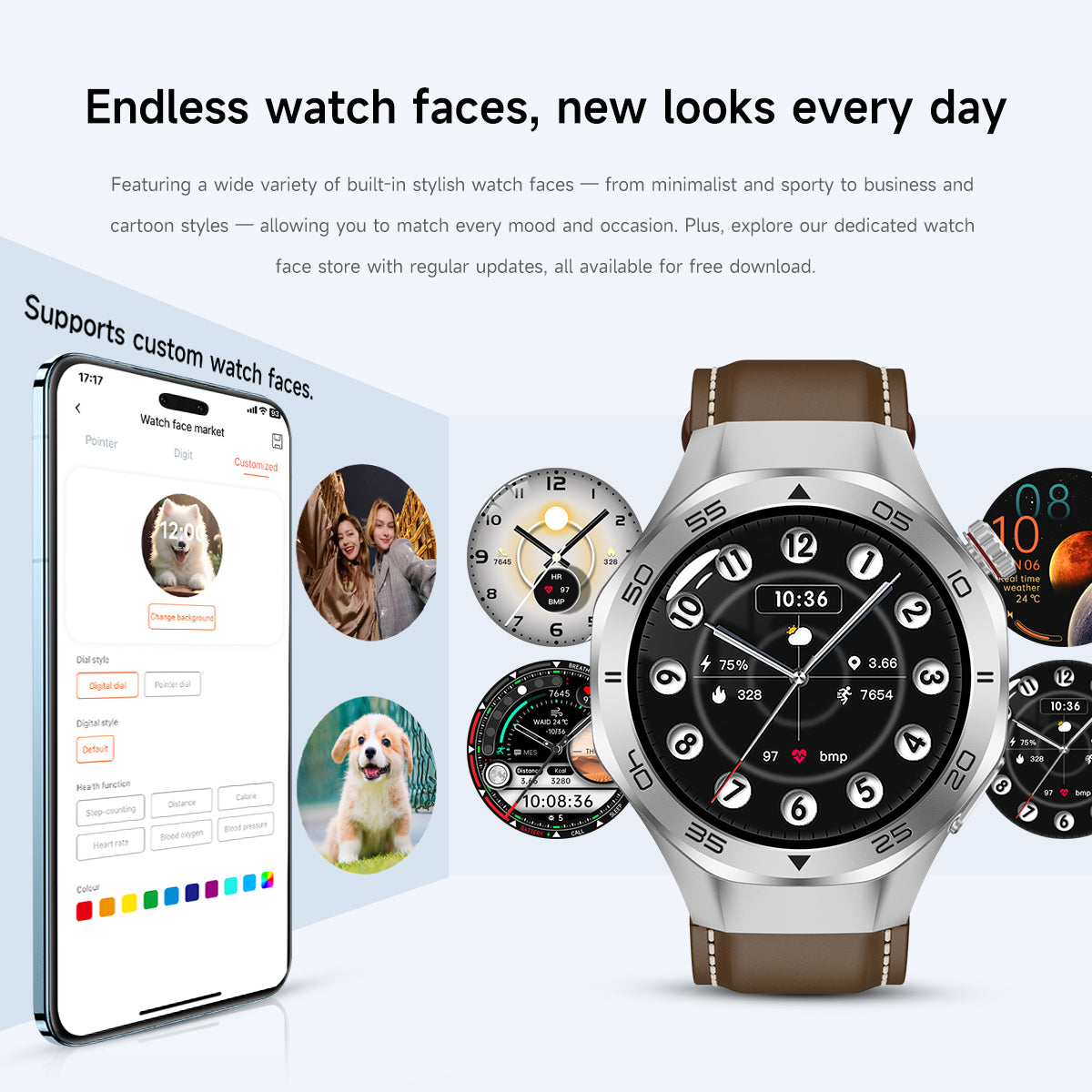 The SENBONO Android Smartwatch damen C10 features GPS, a compass, wireless calling, heart rate and blood oxygen monitoring, multiple sports function modes, and a 1.53-inch IPS HD screen suitable for outdoor use.