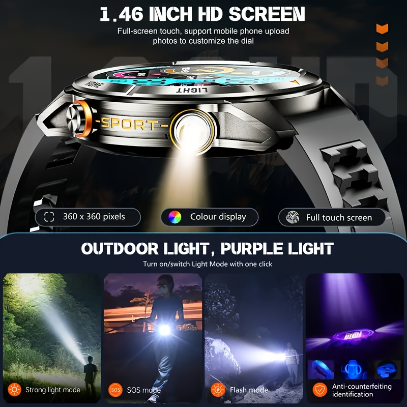 SENBONO KT80smartwatch 1.46-inch remote control camera full-screen touch heart rate blood oxygen pressure monitoring + exercise record + sleep / women's health management smartwatch