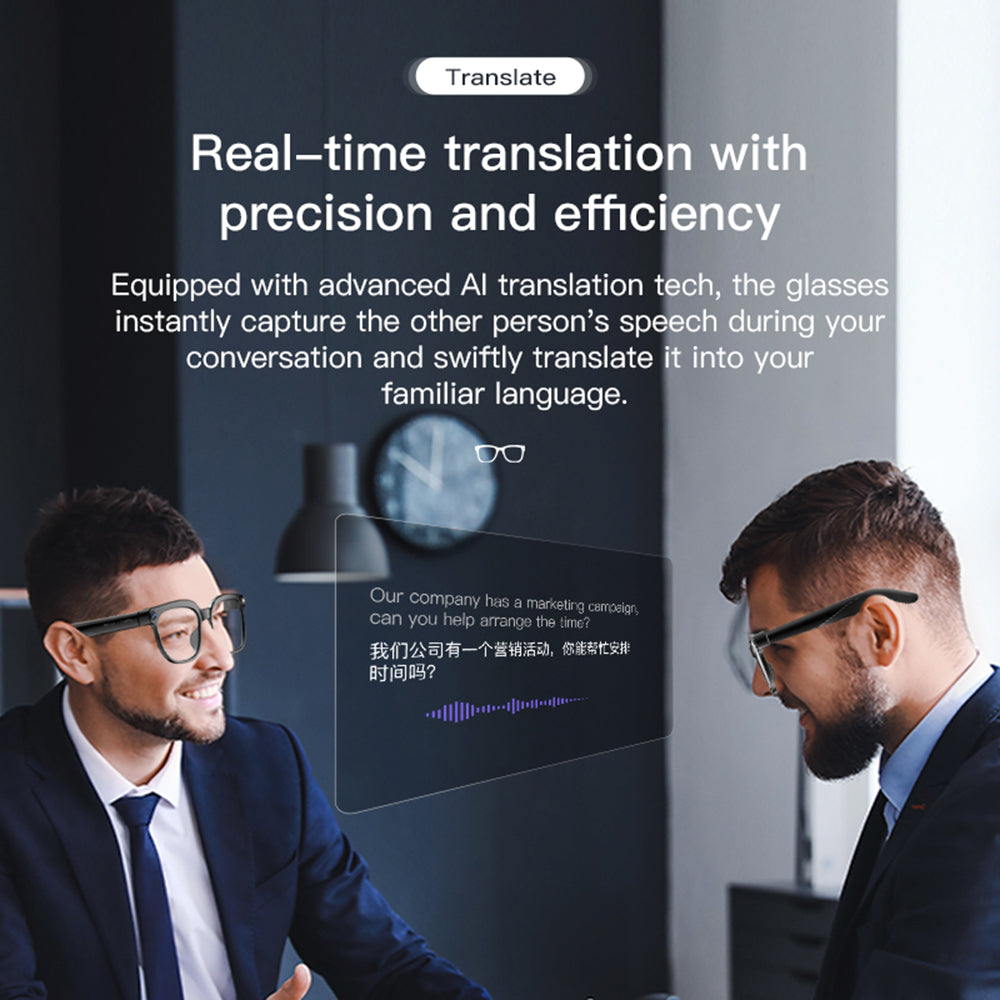 SENBONO M20S AI Smart Translation Glasses 8MP camera, object recognition, real-time translation, comfortable to wear, video recording, photography, and sports glasses.