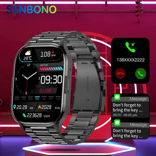 SENBONO AIR3 2025 AMOLED Men Smart Watch Bluetooth Call 24H Health Tracker Sport  Waterproof Smartwatch Men Women for Android