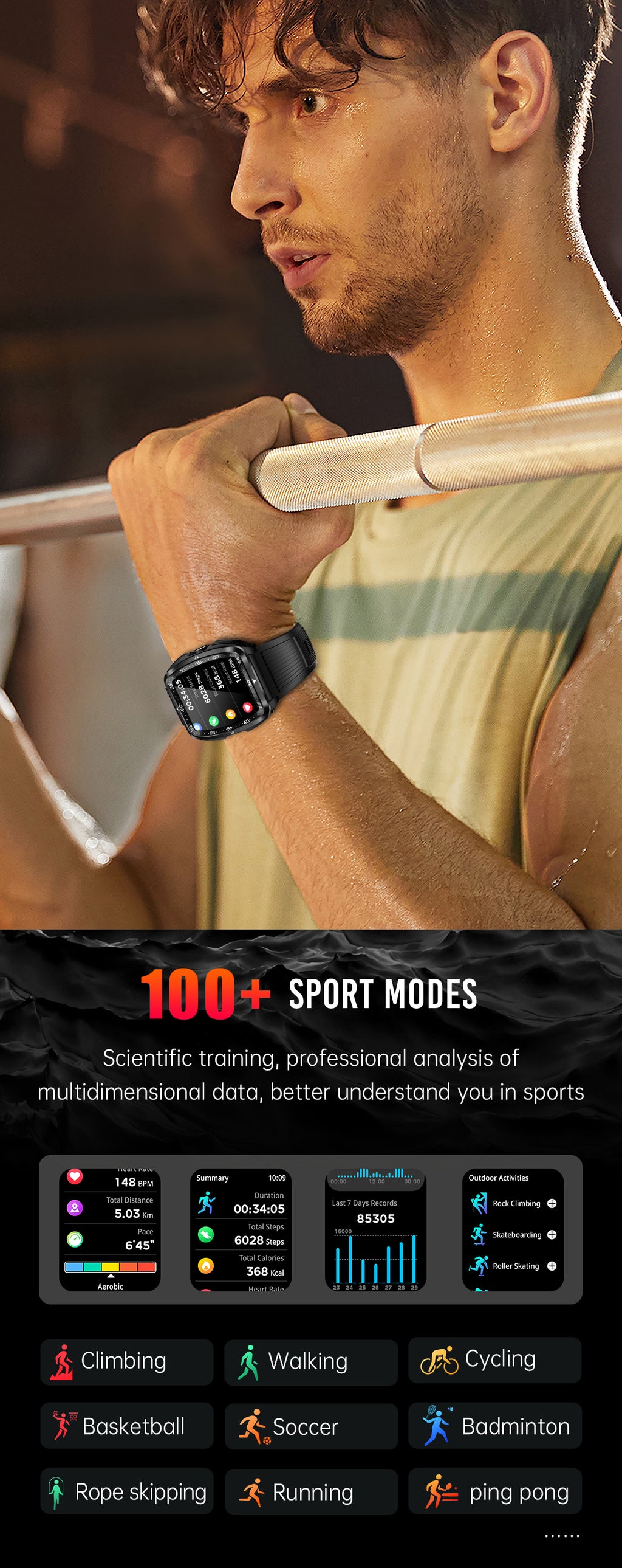 SENBONO KT83 smartwatch: remote control photography, heart rate and stress monitoring, exercise recording, voice assistant/information storage, etc.