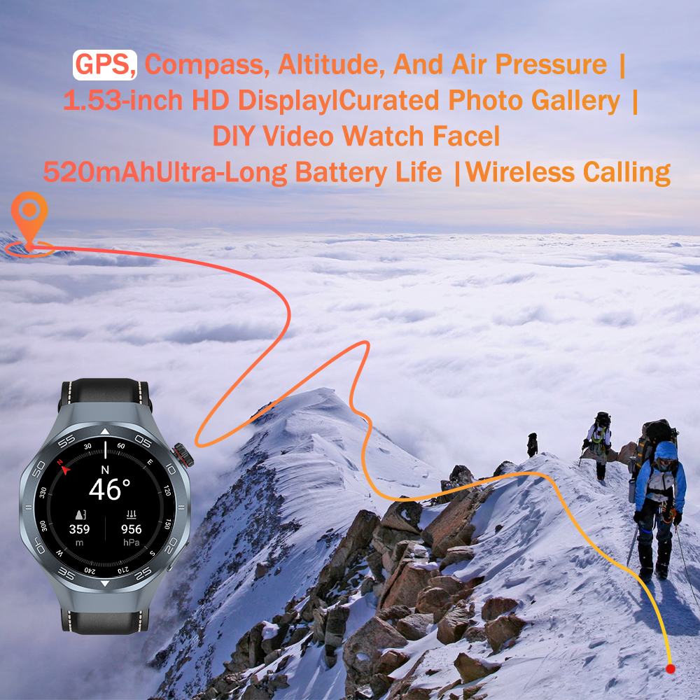 The SENBONO Android Smartwatch damen C10 features GPS, a compass, wireless calling, heart rate and blood oxygen monitoring, multiple sports function modes, and a 1.53-inch IPS HD screen suitable for outdoor use.