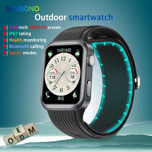 SENBONO MT115 smart watch integrates fitness tracking, wireless calling, air-pump blood pressure measurement, blood oxygen monitoring, and sleep monitoring functions, making it a health-focused smart watch suitable for both men and women.