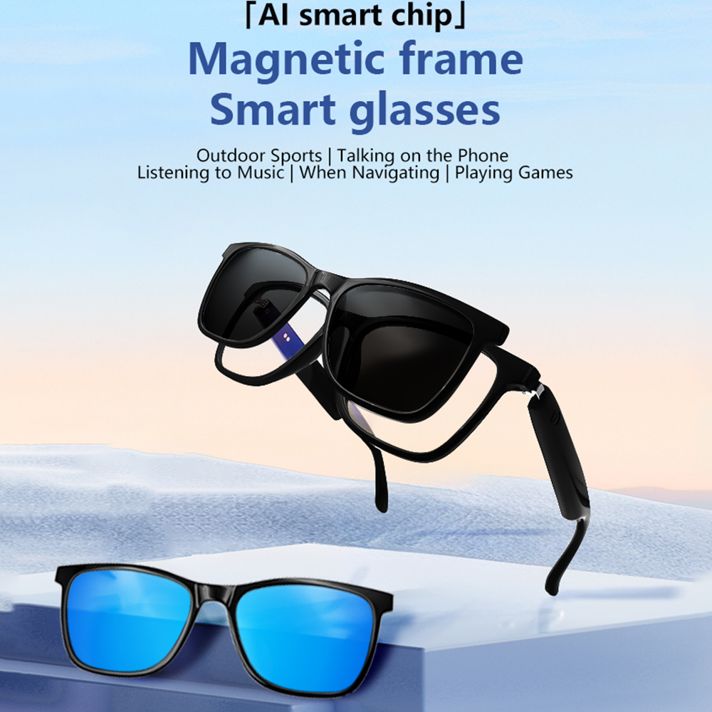 SENBONO GS05 smart glasses, detachable colored sunglasses, music control and remote photo taking function, voice assistant, best choice for fishing and mountaineering