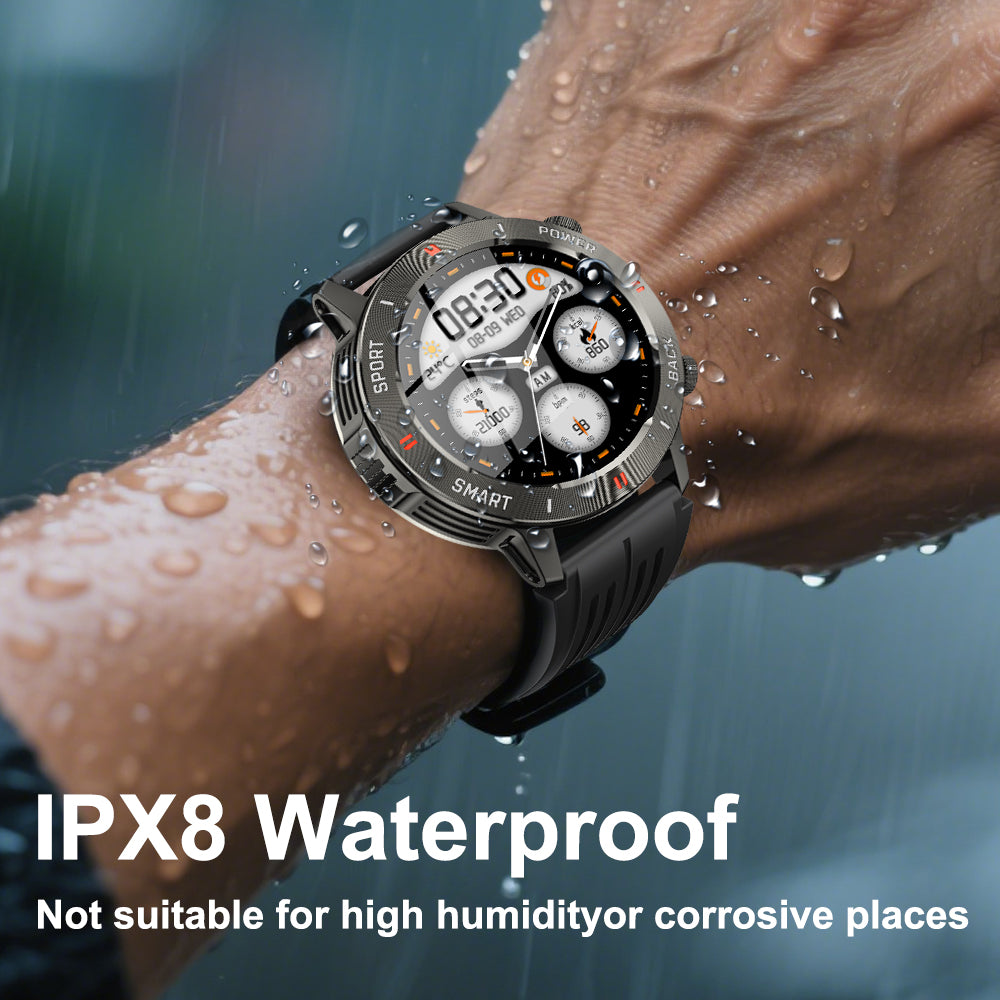 SENBONO men's sports smart watch S81PRO has functions such as wireless calling iPX8 waterproof alloy body and silicone strap, music control, multi-function reminder, etc.