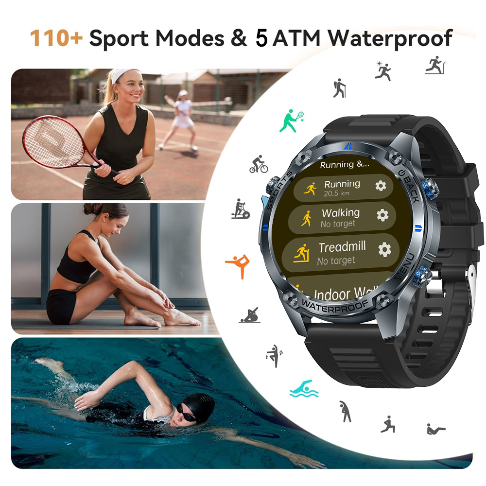 SENBONO Smart Outdoor Watch G100 Sports Watch 1.43 Inch GPS, Bluetooth Calling, Voice Assistant, Remote Camera, Fitness Tracker Smart Sports Glasses
