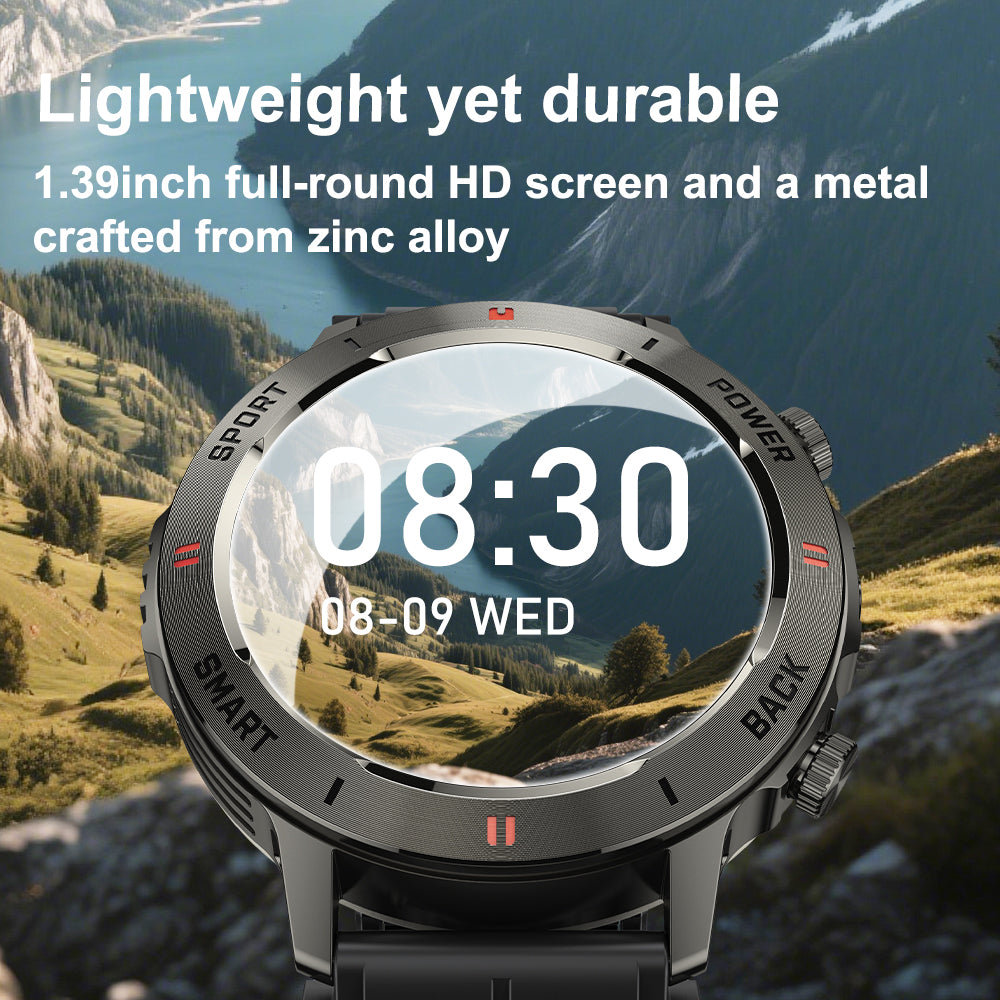 SENBONO men's sports smart watch S81PRO has functions such as wireless calling iPX8 waterproof alloy body and silicone strap, music control, multi-function reminder, etc.