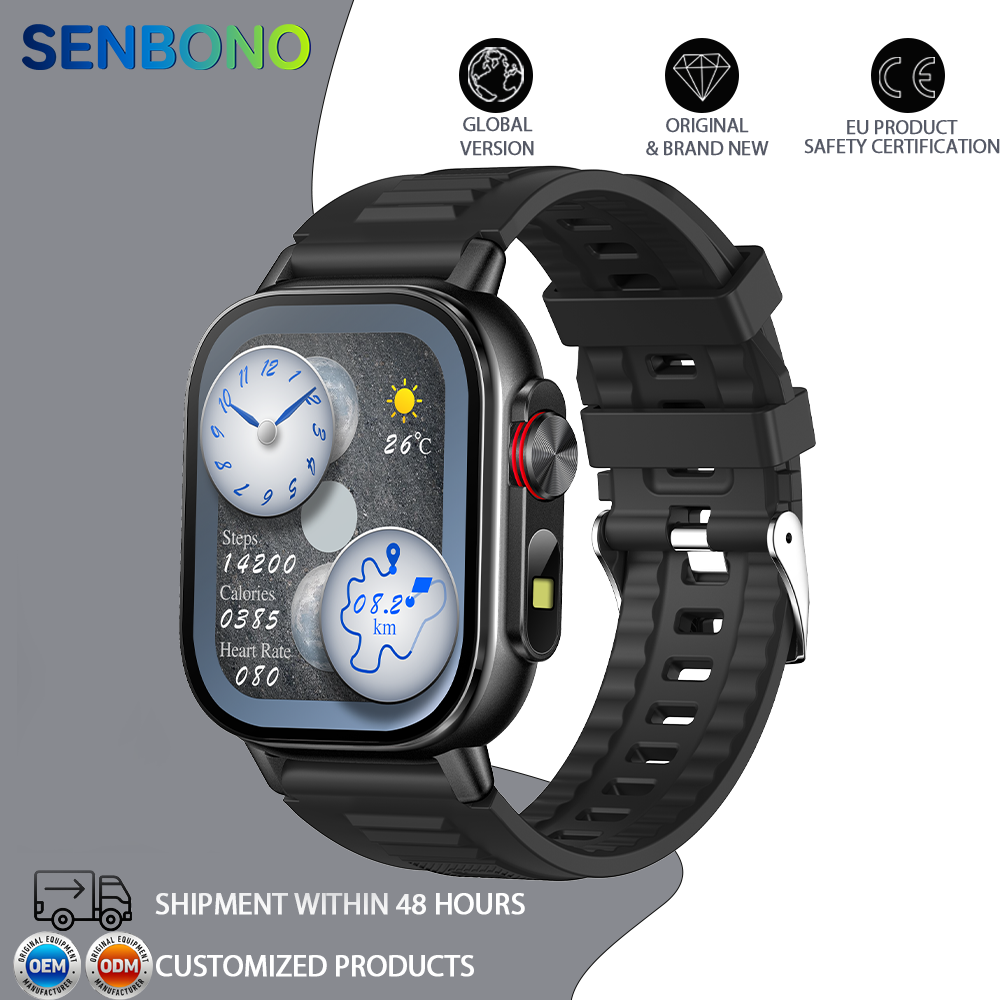 SENBONO smart watch built-in GPS positioning DIY dial metal frame Bluetooth call voice assistant heart rate blood oxygen monitoring outdoor sports smart watch