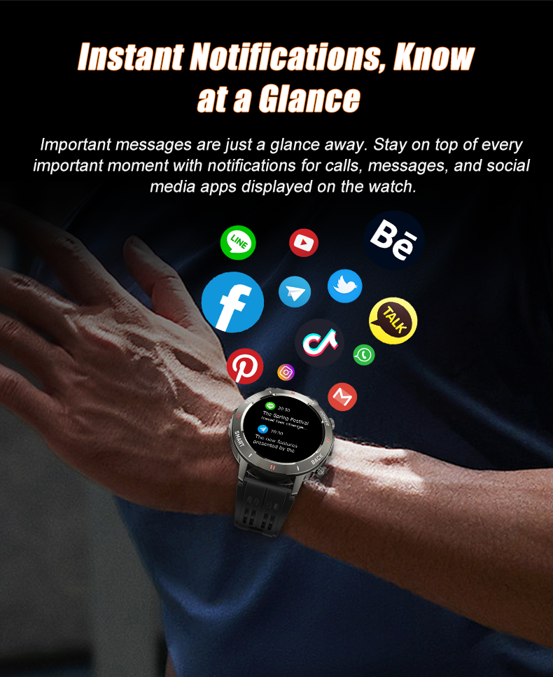 SENBONO men's sports smart watch S81PRO has functions such as wireless calling iPX8 waterproof alloy body and silicone strap, music control, multi-function reminder, etc.