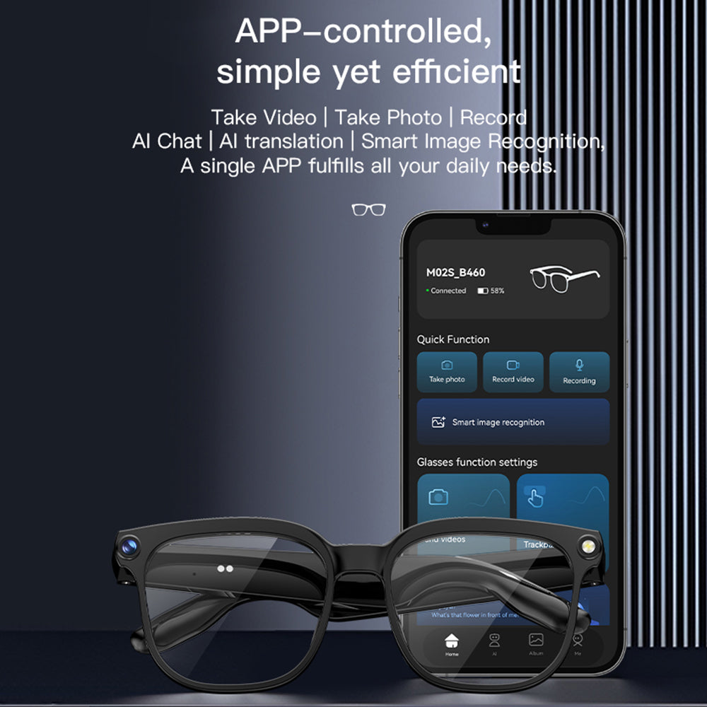 SENBONO M20S AI Smart Translation Glasses 8MP camera, object recognition, real-time translation, comfortable to wear, video recording, photography, and sports glasses.