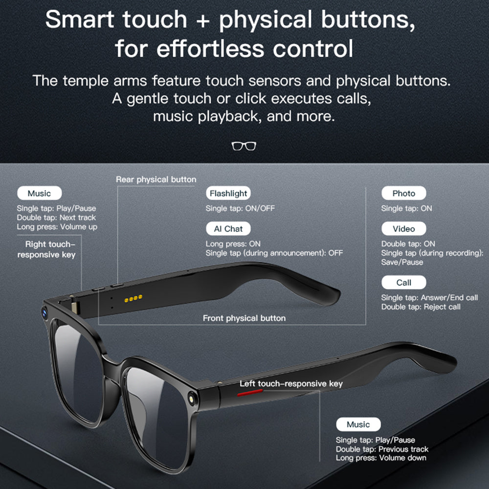 SENBONO M20S AI Smart Translation Glasses 8MP camera, object recognition, real-time translation, comfortable to wear, video recording, photography, and sports glasses.