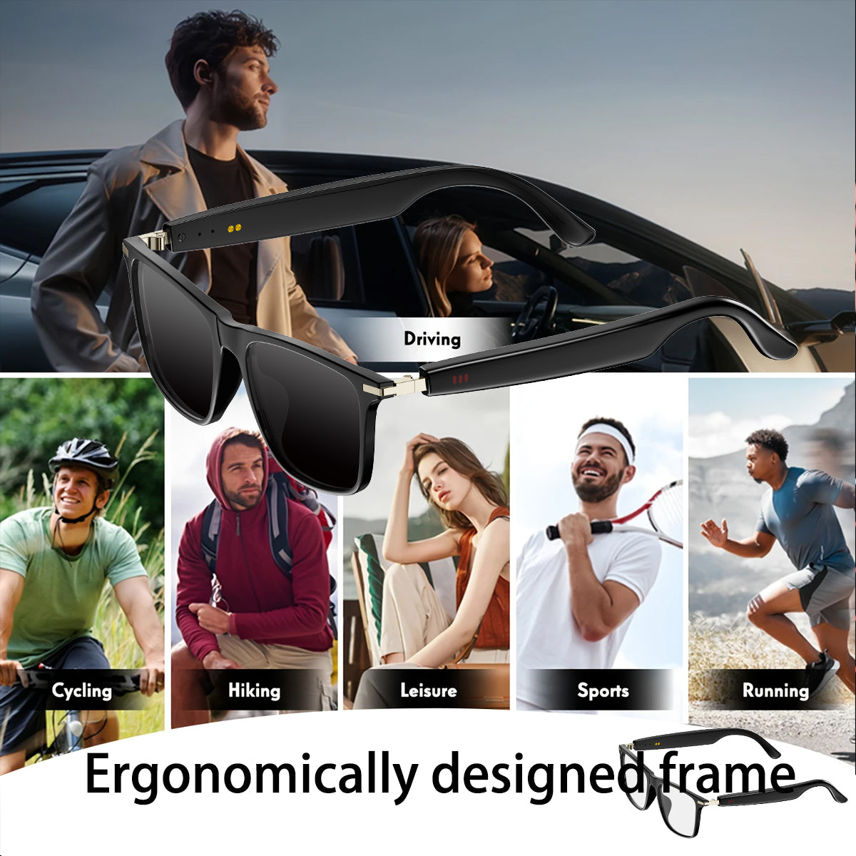 SENBONO Smart glasses MO1 Bluetooth call voice assistant audio listening to music smart sports polarized daily outdoor sunglasses