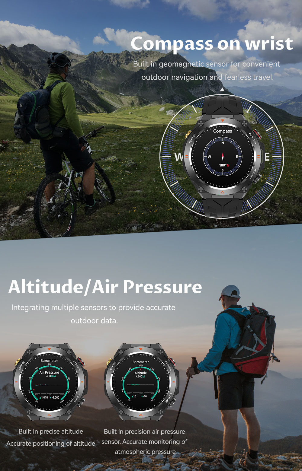 SENBONO The smart watch KC82 has built-in PGS positioning, sports tracking, altitude, compass function, AI voice assistant, and Bluetooth call function, and is suitable for fitness, mountaineering, daily life, etc.
