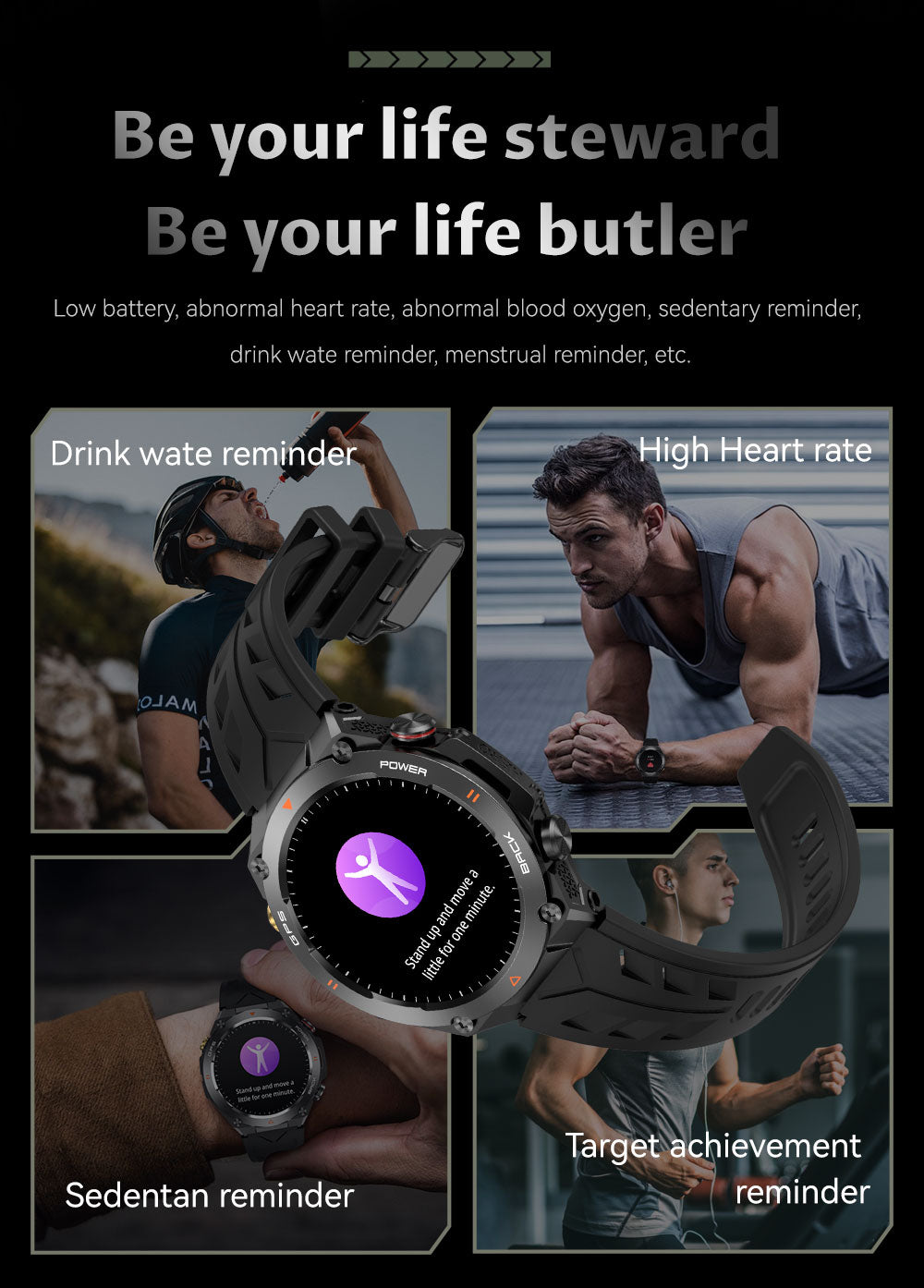 SENBONO The smart watch KC82 has built-in PGS positioning, sports tracking, altitude, compass function, AI voice assistant, and Bluetooth call function, and is suitable for fitness, mountaineering, daily life, etc.