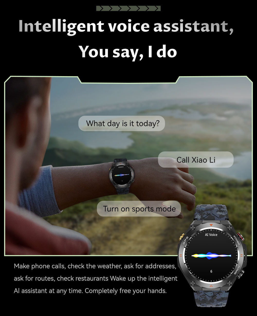 SENBONO The smart watch KC82 has built-in PGS positioning, sports tracking, altitude, compass function, AI voice assistant, and Bluetooth call function, and is suitable for fitness, mountaineering, daily life, etc.