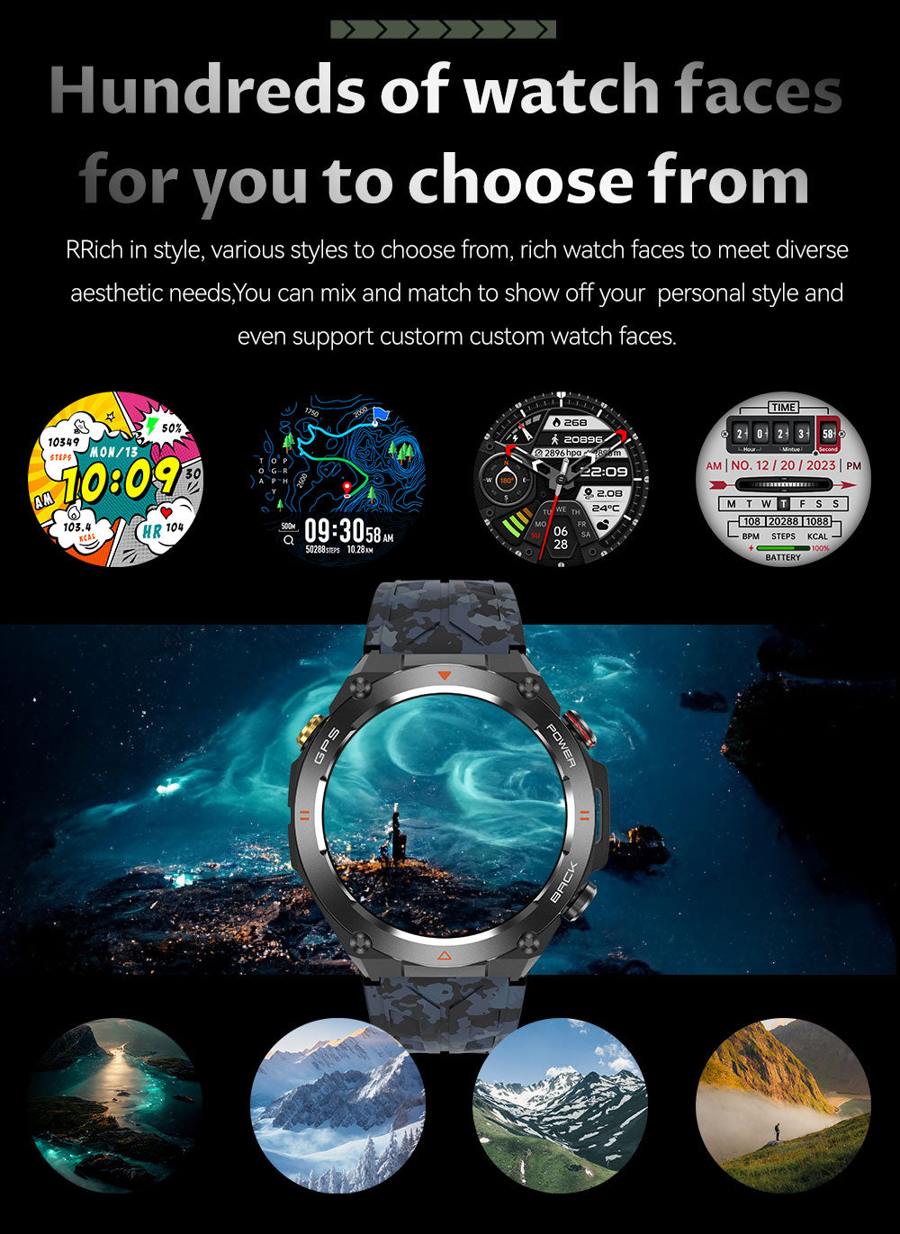 SENBONO The smart watch KC82 has built-in PGS positioning, sports tracking, altitude, compass function, AI voice assistant, and Bluetooth call function, and is suitable for fitness, mountaineering, daily life, etc.