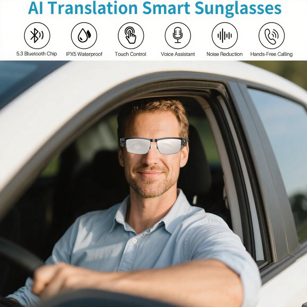 SENBONO L802 Smart AI Translation Glasses with 8MP Video Recording, Dual Microphones, Noise Cancellation, Bluetooth Call Recognition, WiFi Real-Time Transmission, Voice Assistant Sports Smart Outdoor Glasses