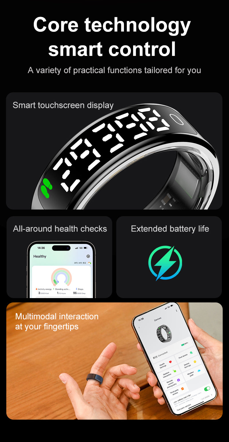 SENBONO Smart Ring, Stainless Steel, Bluetooth 5.3, Health Monitoring, Gesture Interaction, Sleep Monitoring, Somatosensory Gaming, 5ATM Waterproof, High-End Fashion Smart Couple Ring