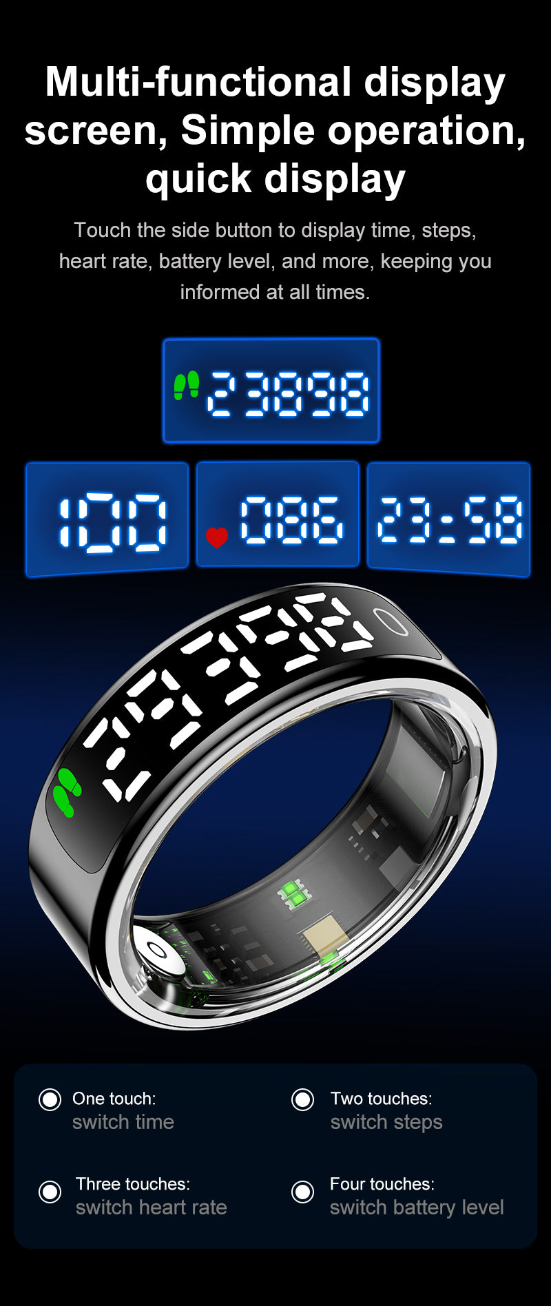 SENBONO Smart Ring, Stainless Steel, Bluetooth 5.3, Health Monitoring, Gesture Interaction, Sleep Monitoring, Somatosensory Gaming, 5ATM Waterproof, High-End Fashion Smart Couple Ring
