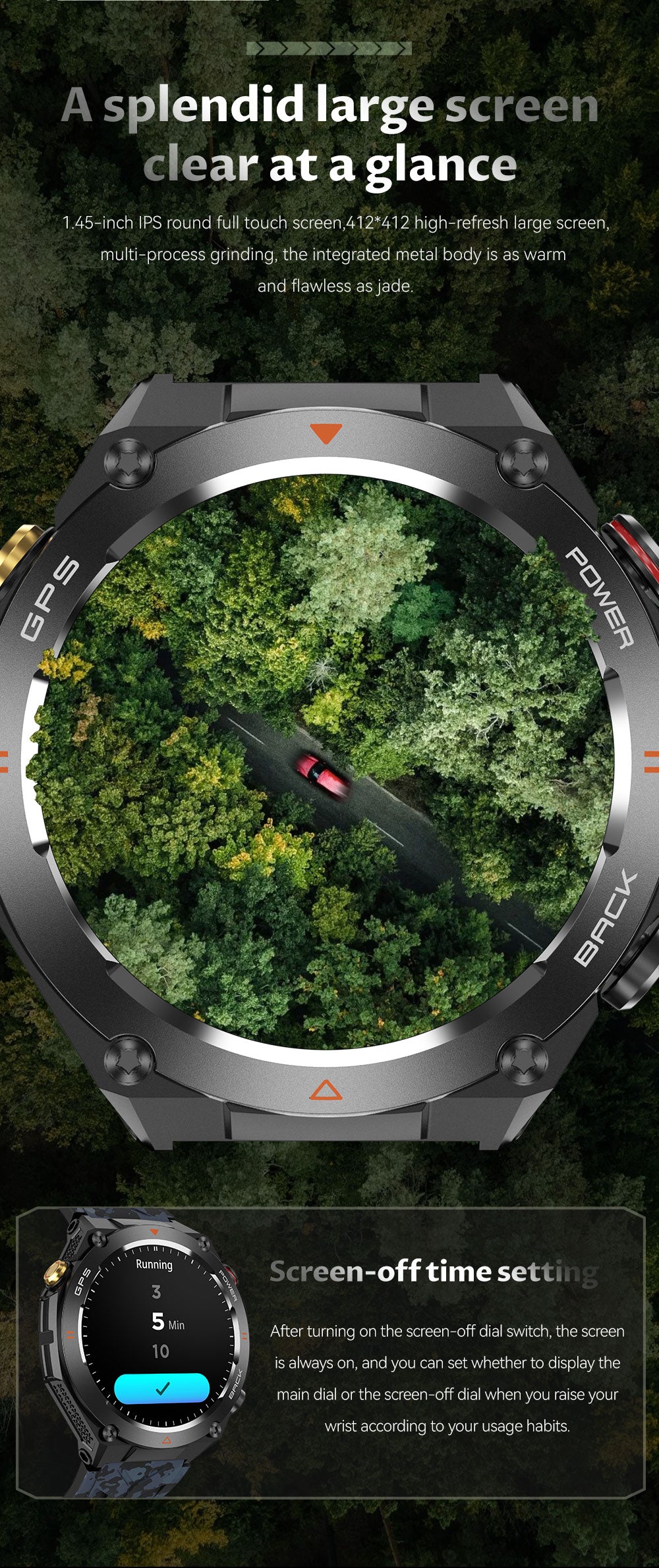 SENBONO The smart watch KC82 has built-in PGS positioning, sports tracking, altitude, compass function, AI voice assistant, and Bluetooth call function, and is suitable for fitness, mountaineering, daily life, etc.