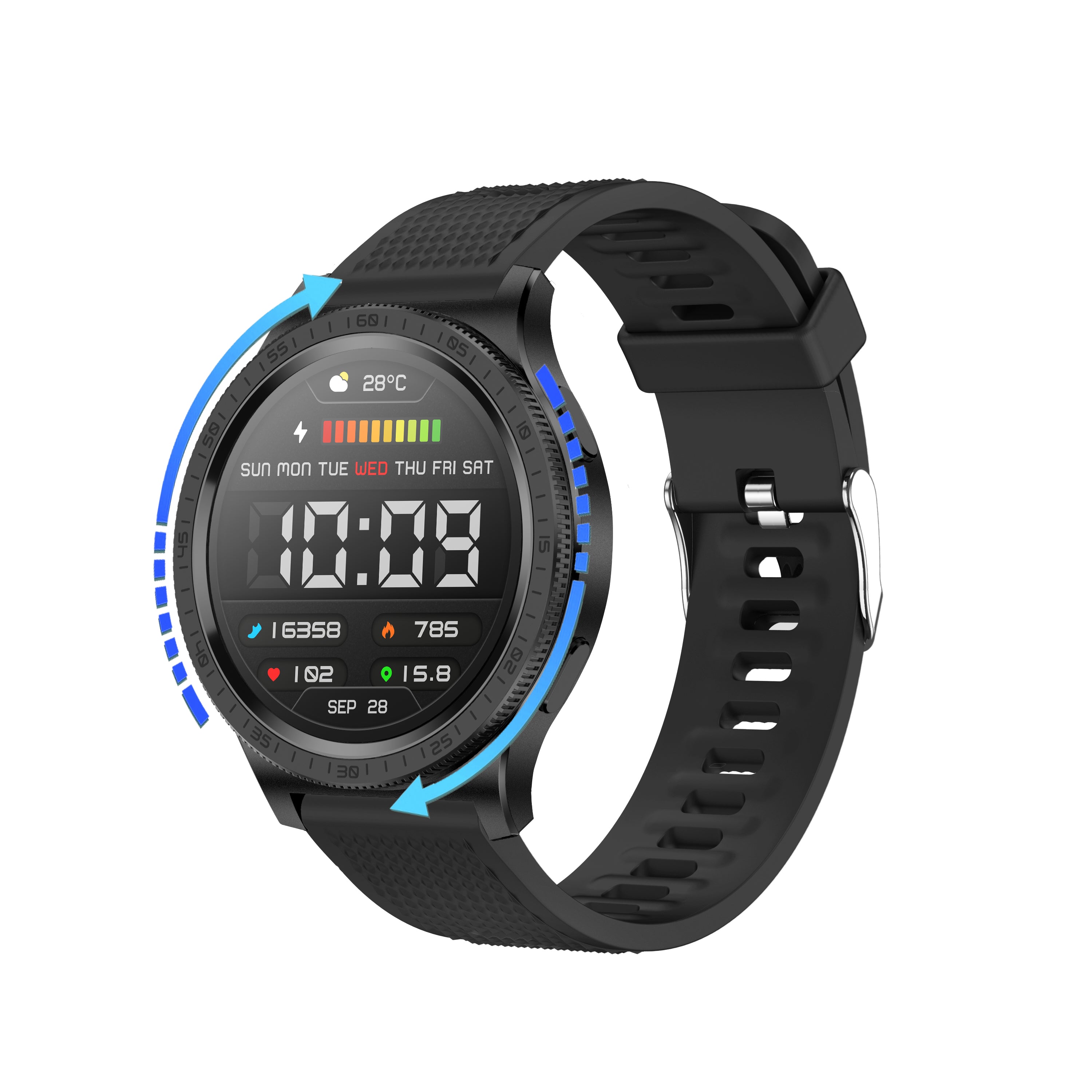 SENBONO D17 Smartwatch with rotating bezel, heart rate and sleep monitoring, wireless calling, IP68 waterproof, music control, men's smartwatch.