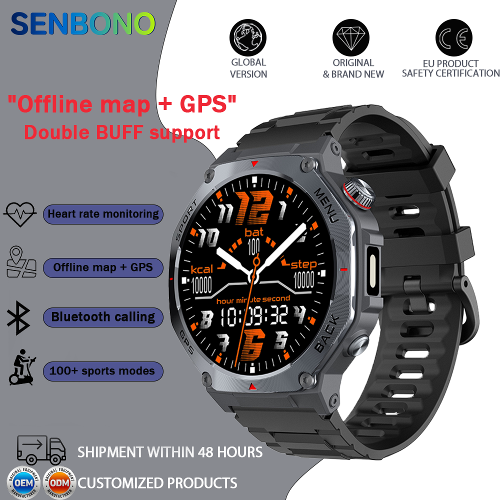 SENBONO GPS + offline map smart watch V20, 1.43-inch touch screen, dual-mode Bluetooth call, instant connection, multiple sports modes + all-round health functions.