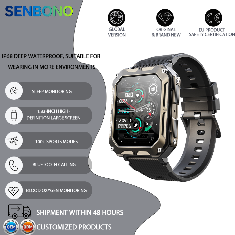 SENBONO Smartwatch C20pro supports wireless calls, music playback, calorie monitoring, fitness tracking, breathing training, and is compatible with iOS and Android