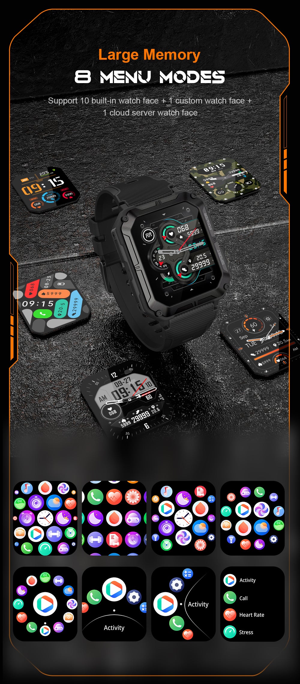 SENBONO Smartwatch C20pro supports wireless calls, music playback, calorie monitoring, fitness tracking, breathing training, and is compatible with iOS and Android