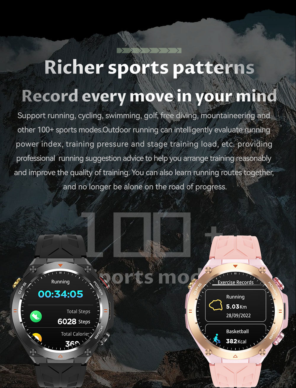SENBONO The smart watch KC82 has built-in PGS positioning, sports tracking, altitude, compass function, AI voice assistant, and Bluetooth call function, and is suitable for fitness, mountaineering, daily life, etc.