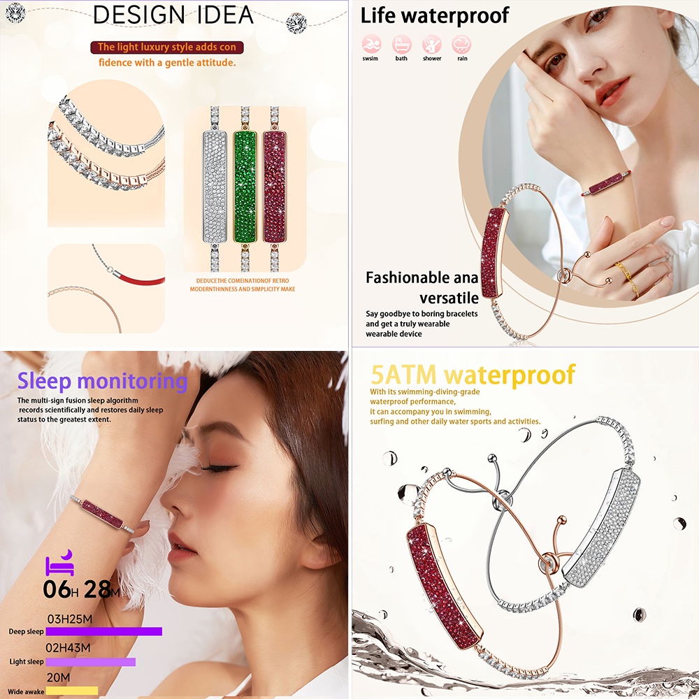 SENBONO Smart Bracelet B5 Heart Rate, Blood Oxygen Pressure, Sleep Health Monitor, Multiple Sports Modes, 5ATM Waterproof Fashion Smart Bracelet, Compatible with Android and iOS