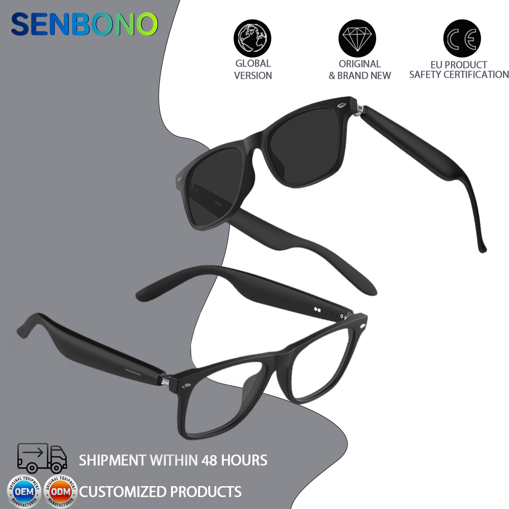 SENBONO Smart Glasses A01 Polarized Sunglasses Men and Women Bluetooth Glasses Remote Control Shooting Voice Assistant Microphone Anti-UV/Driving/Fishing/Listening to Music